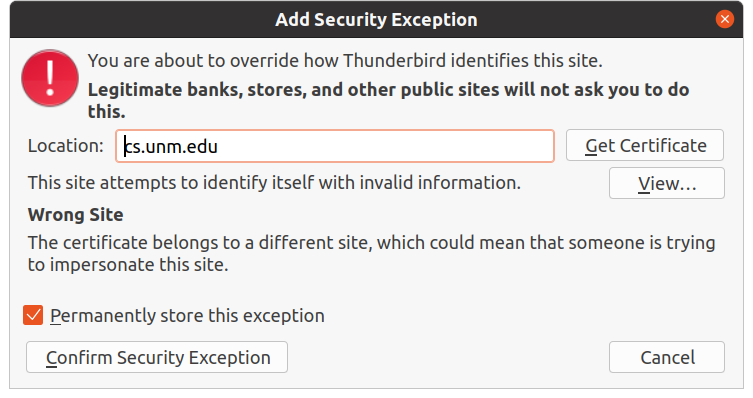 Thunderbird Security Exception